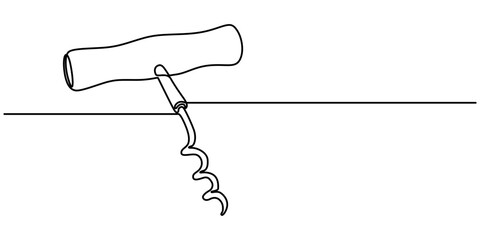 Fototapete - Corkscrew continuous line. Bottle-screw or win bottle opener. Vector illustration, Corkscrew one line continuous drawing. Kitchen tools continuous one line illustration. Vector minimalist linear style