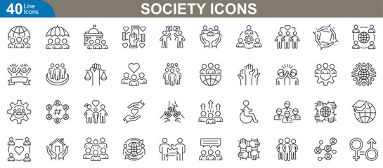 Wall Mural - society icons set. representing social values, justice, equality, civic engagement, human rights, cu