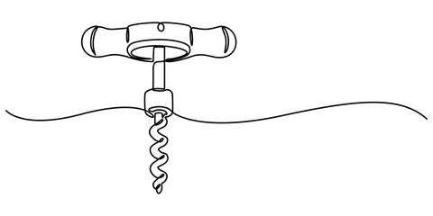Aufkleber - Corkscrew continuous line. Bottle-screw or win bottle opener. Vector illustration, Corkscrew one line continuous drawing. Kitchen tools continuous one line illustration. Vector minimalist linear style
