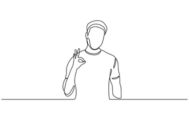 Aufkleber - Continuous one line drawing man in casual clothes gesturing ok sign, Business man showing ok hand sign. Continuous line drawing. One line drawing.
