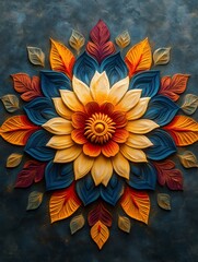 Poster - Colorful flower mandala design creating a beautiful pattern with petals and leaves