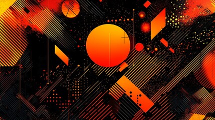 Aufkleber - Abstract Geometric Orange Black Background Design