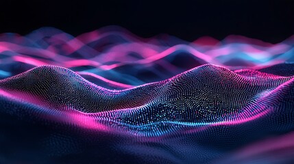 Poster - Abstract Glowing Wave Background Pink Blue Particle Design