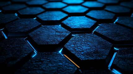 Poster - Abstract Hexagon Pattern Blue Dark Texture Background