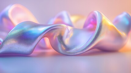 Poster - Abstract Iridescent Flowing Form Pastel Colors 3D Render