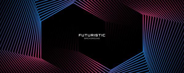 Poster - Blue red lines techno abstract background overlap layer on dark space with hexagon effect decoration. Modern graphic design element stripes style concept for web, poster, flyer, card or brochure cover