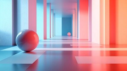 Poster - Abstract Pink Blue Neon Hallway with Spheres