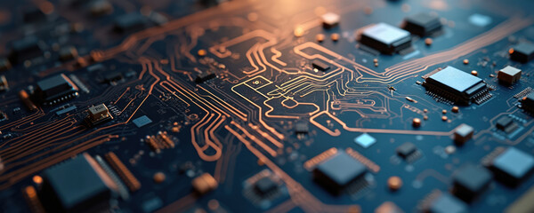 Leinwandbilder - Close-up of intricate pathways on circuit board showing blueprint of modern computing power. Tech electronic pathways, engineering hardware, digital components, connection, microchips of computer.