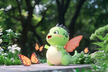 Aufkleber - Cute dinosaur with big eyes and a friendly smile

