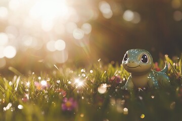 Aufkleber - Cute dinosaur with big eyes and a friendly smile

