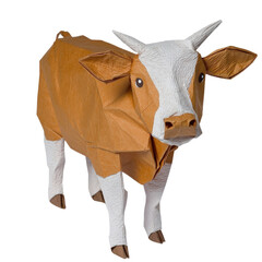 Poster - Intricate paper craft design of a cow showcasing artistic skill and creativity in a unique and colorful style isolated on a white background.