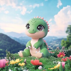 Aufkleber - Cute dinosaur with big eyes and a friendly smile

