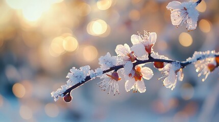 Wall Mural - snowy tree branch close up