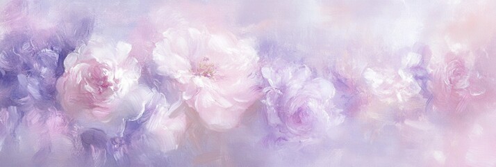 Poster - Soft floral design with pink and lavender blooms on a pastel background ideal for feminine themes and gentle aesthetics