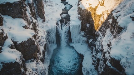 Wall Mural - snowy mountain waterfall