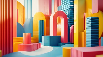 Aufkleber - Colorful Abstract Geometric Shapes 3D Render