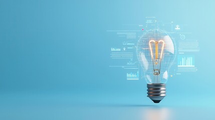 Poster - Digitally rendered 3D artwork depicting a glowing luminous lightbulb symbolizing innovation creativity and the power of ideas