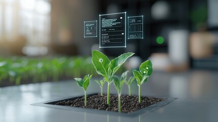 Poster - digital farming innovation scene showcasing young corn plants growing in a controlled environment