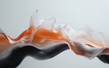 Poster - Abstract Orange White and Black Flowing Form Digital Art