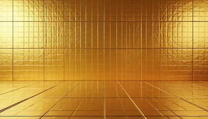 Aufkleber - Shiny gold wall background with tiled texture. Metallic surface in warm yellow tones. Abstract design ideal for luxury themes, backgrounds, product presentations. Elegant backdrop evokes wealth,