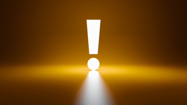 illuminated exclamation mark on a golden background, a spotlight emphasizes it, symbolizing attentio