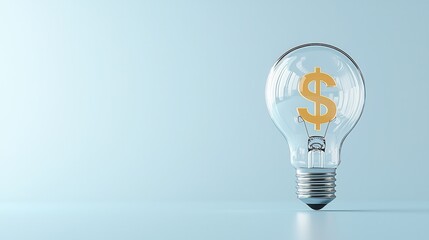 Poster - this image depicts a transparent glass lightbulb with a floating dollar sign symbol inside symbolizi