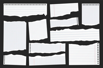 Wall Mural - ripped paper strips. realistic crumpled paper scraps with torn edges. shreds of notebook, book or ol
