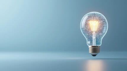 Poster - This captivating image depicts a glowing lightbulb against a serene background symbolizing the power of the spark of creativity  The illuminated bulb represents the bright ideas solutions