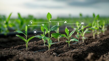 Poster - A lush thriving ecosystem with young corn seedlings emerging from nutrient rich soil showcasing the sustainable practices of modern farming