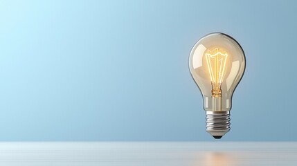 Poster - A modern incandescent light bulb emits a warm luminous glow illuminating the clean minimalist background and highlighting the innovation and potential of this simple yet powerful electrical device