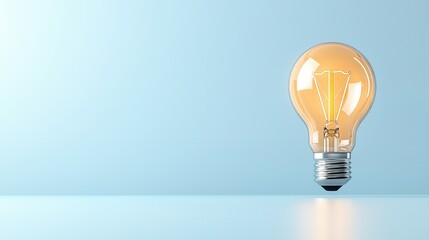 Poster - A single glowing modern lightbulb illuminated against a clean minimalist background creating a serene and thoughtful atmosphere