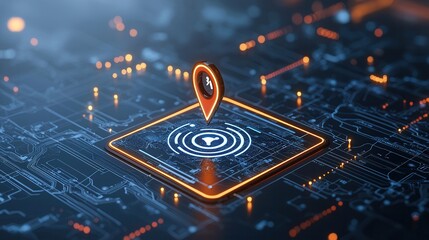 Poster - An of a navigation pin or marker highlighting a specific precise location on a digital map or geographic information system interface