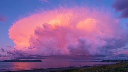 Poster - Dramatic Pink and Purple Sunset Clouds over Calm Ocean