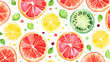 © LorenaPh - Fruit Textile Design. Repeating Pattern with Citrus Slices and Leaves in Watercolor Style
