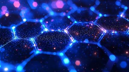 Poster - Glowing Hexagon Network Abstract Background