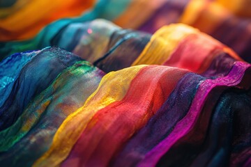 Poster - Multicolored layers ripple over a vibrant background evoking a sense of movement and energy, multi coloured layers waving over vibrant background