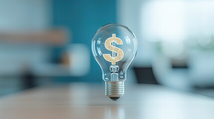 Poster - A transparent glass lightbulb with a glowing dollar symbol floating inside symbolizing the financial potential and innovative ideas that can illuminate the path to prosperity and growth