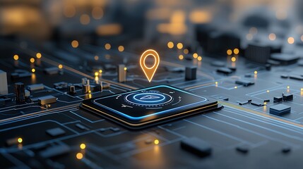 Poster - This image showcases a close up view of a digital map interface featuring a minimalist yet striking design  The map displays a location marker