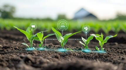 Poster - a sustainable and technologically advanced farm showcasing the growth of robust and vibrant corn see