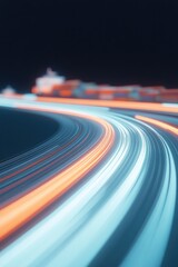 Poster - vibrant scene of digital cargo hub with ships and trains glowing in futuristic holographic environment
