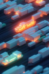 Poster - vibrant scene of digital cargo hub with ships and trains glowing in futuristic holographic environment