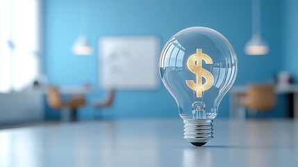 Poster - A glowing dollar sign hologram encased in a transparent glass light bulb symbolizing the potential for financial growth success and innovation