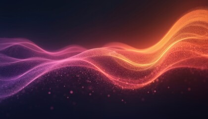 Poster - Vibrant abstract background features grainy gradient wave with purple, orange glowing colors on dark backdrop. Noise texture banner, poster header design for modern digital web projects.