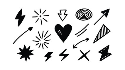 Poster - Hand Drawn Arrows, Stars, Lightning, and Heart Symbols Set
