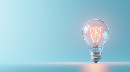 Poster - Glowing and luminous electric lightbulb radiating its bright incandescent light against a minimalist white and blue background representing innovation creativity and the power of technology