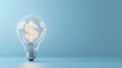 Poster - A luminous holographic dollar sign floating inside a glass light bulb symbolizing the bright potential and power of financial success and innovation
