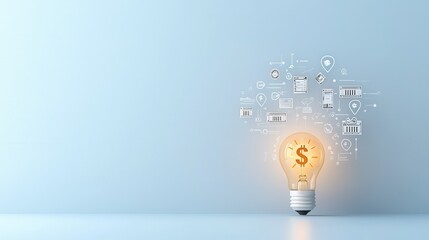 Poster - A bright and glowing lightbulb surrounded by digital floating elements symbolizing innovation creativity and the power of technology to drive growth and success