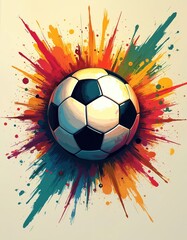 Poster - Colorful abstract soccer background. Soccer ball with splash of paint. Football poster art design, wallpaper. Sport game illustration. Perfect for football design projects, posters, backgrounds,