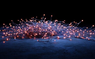 Fototapete - Glowing Particles and Lines on Dark Blue Surface