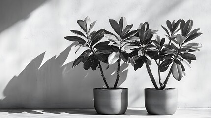Poster - Monochrome Potted Plants Interior Decor